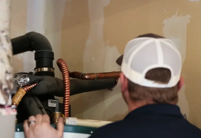 Plumber checking the venting on a water heater